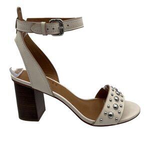 Coach Womens 8 Paige Chalk Studded Leather Block Heel Sandals Ankle Strap Shoes